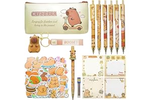 Joylio Capybara Stationery Set – Cute stationery set include capybara pencil case, gel ink pens (black ink), mechanical pencil, stickers, sticky notes and keyring for office school kids students