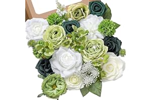 Serwalin Fleurs artificielles en soie pour gâteaux, fleurs blanches et vertes pour bouquets de mariage, centres de table, fête prénatale, décoration d'intérieur