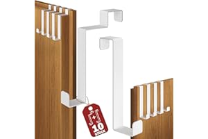 Menz Türhaken zum Einhängen, 10 Stück Set in Weiß - 5 x Standard Kleiderhaken Tür + 5 x Türhaken Innenseite, individuell verwendbar, stabile Türgarderobe, Türhakenleiste