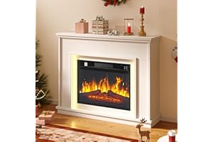 DWVO Electric Fireplace, Suite 23" and Realistic Flame Effect Fire, Electric Fire and Surround Reach up to 30㎡ Space, White Electric Fire with Programmable Timer and LED Light Strip, 100x26x80.5CM