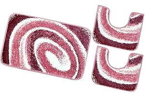 emmevi Tappeto Bagno Spirale Set 3 Pezzi Morbido Antiscivolo Lavabile MOD.Magnolia (F) Set 3 Pezzi Rosa