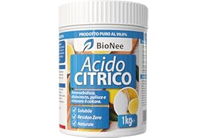 BIONEE Acido Citrico Puro – 1 kg | Naturale, Solubile, Residuo Zero | Ammorbidente Lavatrice, Anticalcare Lavastoviglie, Disincrostante Ecologico