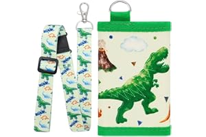 WAWSAM Kids Dinosaur Wallet - Trifold Toddler Wallet with Lanyard, Zippered Coin Pocket, Card Holders for Boys Ages 4-12