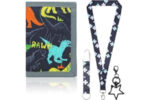 UOCAI Portefeuille Enfant Dinosaure avec Lanière et Porte-Clés – Porte Monnaie Enfant Garçon Fille avec Fermeture Éclair, Scratch et Plusieurs Compartiments – Cadeau d’Anniversaire, École et Voyage