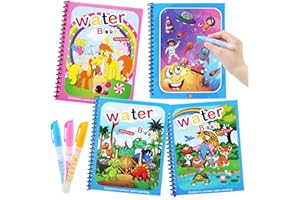 JoyPlus 4 Piezas Libro Magico Agua,Libro Pintar con Agua,Reutilizable Libros para Colorear con Agua Mágica,Libro de Dibujo de Agua Mágica con 4 Bolígrafos Educativo Doodle Pintar Juguetes para Niños