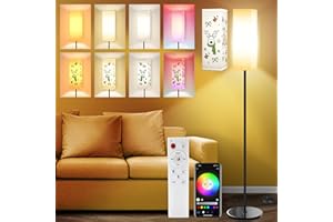 HOMBASING Floor Lamp, 2 Lampshades, WiFi RGB Floor Lamps for Living Room Dimmable 16 Million Colors with Remote Control, APP Control, Standing Lamp Compatible with Alexa Google Assistant, Music Sync, 175cm