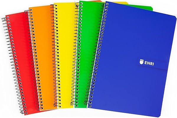 Enri, Cuadernos A5 (4º) Cuadrícula 4x4, Tapa Blanda, 80 Hojas, Pack 5 Libretas, Colores Surtidos