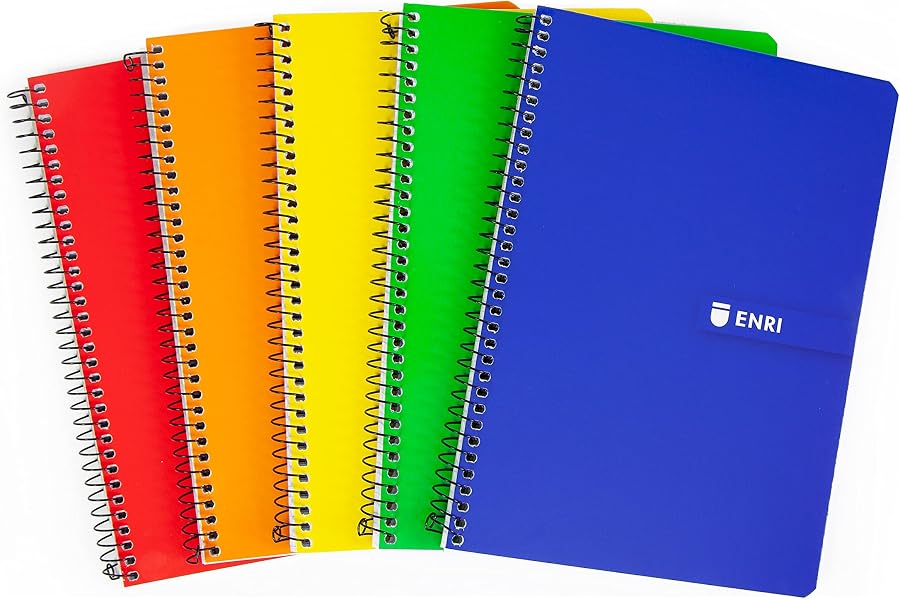 Enri, Cuadernos A5 (4º) Cuadrícula 4x4, Tapa Blanda, 80 Hojas, Pack 5 Libretas, Colores Surtidos