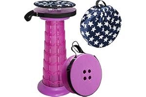ALEVMOOM 20.4" Portable Folding Stool&Chair with Cushion and Bag with 440lbs Load Capacity Retractable Collapsible Foldable Telescopic Stool for Fishing Camping Hiking Adjustable Lightweight(Purple)