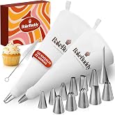 BakeBuddy Professional Pastry Bag Set 17, Reusable Cotton | 2 x Reusable Cotton Pastry Sleeves 35 &amp; 40 cm with Large Stainles