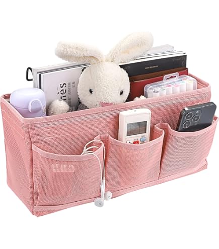 GOIEHIR Bedorganizer om op te hangen, robuuste caddy voor nachtkastje, hangmanden met 2 afneembare haken, voor familie, slaapzaal, kantoor, oranje