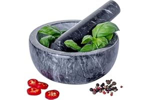 Homiu Marble Pestle and Mortar Set | Premium Solid Stone Grinder Bowl | Herb Grinder Kitchen | Large 15.5cm Diameter | Ideal for Guacamole Spice Herb Ginger Garlic Crusher