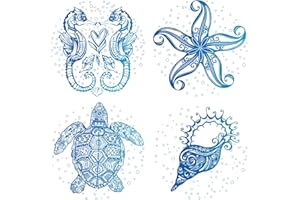 GORGECRAFT 4 Estilos Calcomanías para Ventanas de Animales Marinos Estático Concha de Tortuga Marina Caballito de Mar Estrella de Mar Calcomanía para Puerta Corrediza de Vidrio Calcomanías
