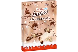 ‎KINDER kinder bueno Adventskalender 2025 – Schokolade & Mini-Eier – Tag für Tag Süßigkeiten entdecken – Vollmilch-Schokolade mit feiner Haselnusscreme – Zu Weihnachten & Advent – Weihnachtskalender – 181g