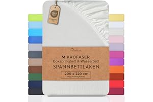 NatureMark Prześcieradło z gumką z mikrofibry na łóżko kontynentalne i łóżko wodne, 200 x 220 cm, wysokość materaca 40 cm, 200 x 220 cm, 100% poliester, naturalna biel/kremowa