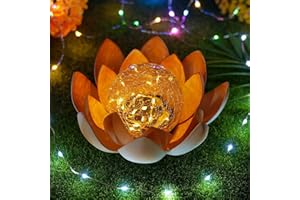 Ndier Lampe Solaire Fleur de Lotus,Décoration Solaire Craquelé Ambre Lampe,D'extérieur Lotus étanche en Lampe,Lampes Décoratives Pour Jardin, Clôture, Pelouse Chemin-Jaune