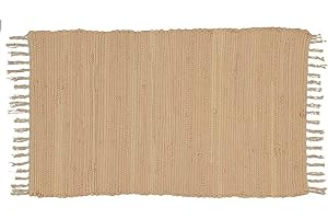 EXMA Alfombra Jarapa Beige Crema Natural, Estilo Hindu, Alfombra 100% Algodon, Alfombra de Colores con Flecos, Medida 50x80 [7351202-3]