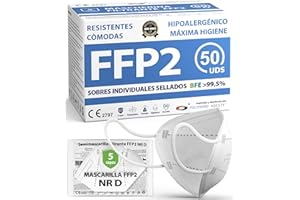 POLONORD ADESTE ADESTE – Mascarillas FFP2 Blancas con Certificado CE, cadena controlada, elásticos cómodos, hipoalergénicos y regulables. Seguras: potencia de filtrado BFE >99,5%. Sobres individuales sellados