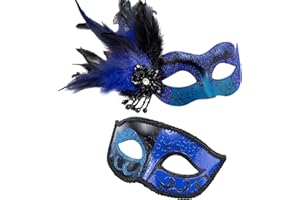 MYSEUNI 2024 New Masquerade Mask with Feather for Couples - Women's Masquerade Mask with Feather & Men Venetian Costume Mask