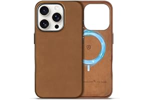 SHIELDON Etui do iPhone 16 Pro 6,3", Prawdziwa skóra etui z magnetycznym ładowaniem bezprzewodowym etui odporne na wstrząsy kompatybilne z iPhone 16 Pro - Brązowy