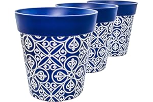 ‎HUM FLOWERPOTS Hum Flowerpots, 22 cm, 3er-Set, in Verschiedenen Farben und Mustern, Blumentöpfe aus Kunststoff für Drinnen und Draußen, Blau Marokkanisch