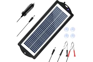 HISUNAGE 5W 12V Solar Car Battery Charger & Maintainer, Portable Waterproof Solar Panel Trickle Charging Kit for Car, Automotive, Motorcycle, Boat, Marine, RV, Trailer, Powersports, Snowmobile, etc.