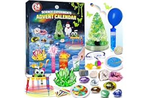 UNGLINGA Calendrier de l'Avent 2025 avec Expériences Scientifiques pour Enfants, Garçons et Filles Idée Cadeau - Chimie, Physique, Pierres Précieuses, Compte à rebours jusqu'à Noël 24 jours