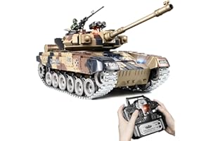 SUPDEX RC Tank 1:18 T-90, 2.4Ghz Remote Control Model Tank Toys, Army Toy with Metal Tracks, BBs and Water Bullets Shooting, Simulated Smoke, Recoil, Engine Sound, Lights, RC Military Vehicle Gift for Kid