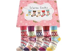 Stoeury 5 Pairs Womens Thermal Winter Wool Socks Breathable Cozy Thick Sock Colourful Quality Birthday Christmas Gifts for Women Ladies Wife Mum Friends, Stocking Fillers