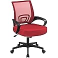 Yaheetech Adjustable Office Chair Executive Work Chair Mid-Back Computer Chair Desk Chair with Back Support Padded Seat Rolling Wheels for Home Office Furniture Red