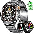 FOXBOX Military Smart Watch for Men,1.43’’AMOLED with Flashlight Answer/Make Calls Smartwatch, Blood Pressure Calorie Sleep Heart Rate Monitor, 110+ Sports Modes Fitness Tracker Android iOS Black