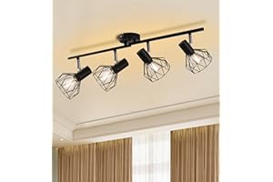 Mchoter Spot Light Fittings for Ceilings 4 Way Adjustable Metal Wire Cage Rotatable Spotlight E14 Base Black Ceiling Lights for Kitchen Bedroom Living Room (No Bulbs)