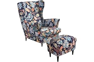 AQIGR Zestaw pokrowców na krzesła ze skrzydłami, w tym 2-częściowy pokrowiec na krzesło Wingback i pokrowiec na otomana, zdejmowany pokrowiec na fotel do salonu, który można prać w pralce (Color : #9)