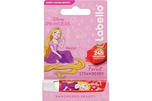 Labello Disney Princess Limited Edition Strawberry Shine 4.8 g, Balsamo labbra colorato con design con Rapunzel, Burrocacao bambina 3+ idratante 24h, Burrocacao labbra lip balm con aroma di Fragola