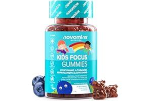Kids Focus Gummies – Nootropic High Strength Brain Supplement for Children – 9 Focus, Energy, Positive Mood Vitamins– Lions Mane, Ginseng, B12, Iodine – Vegan - by Novomins