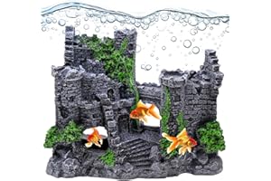 Fahibin Decoraciones de Castillo de Resina para Acuario,Adornos de Acuario, Adorno para Acuario con Diseño de Cueva y Arbol, Accesorios de Acuario para Peces y camarones