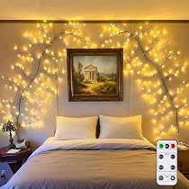 HoldOneLight Weidenzweig-Lichterkette, 144 LED, 8 Modi – 1,8 M Birken-Girlande Mit Fernbedienung & Timer