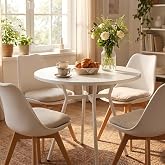 JIJIAN Round Dining Table 2-4 People 80 x 80 x 75 cm, Compact Kitchen Table with Metal Legs, Space Saving, Ideal for Kitchen,