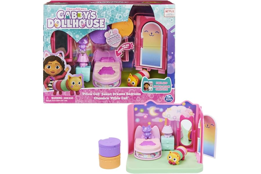 Gabby’s Dollhouse, Sweet Dreams Bedroom with Pillow Cat Figure and Accessories, 3 Furniture Pieces and 2 surprises, Kids’ Toys for Ages 3 and above