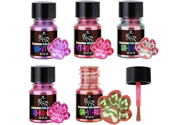 Poudre de Mica Caméléon - 5 Poudre de Pigment Changeant de Couleur pour Resine Époxy, Peinture, Nail Art - Pigment de Resine Époxy Caméléon Tons Rouges pour Slime, Ongles, Fabrication de Bougies