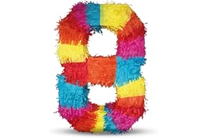 Party Factory – Pinata Geburtstagsdeko für Kinder zum Befüllen & aufhängen – Bunte Schlag-Piñata als Party Deko in 50x35x8 cm für Kindergeburtstag & Mottopartys – Partyspiel Pinjata mit der Zahl 8