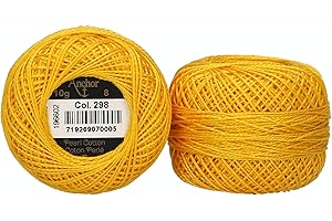 Anchor 4591008-00298 - Filo da ricamo, 100% cotone, giallo sole, spessore 8, 82 m, 16 g