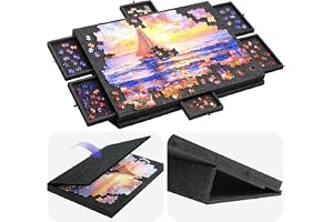 Dark Gray1500 pices Foldable Puzzle Board with 6 Drawers | Lightweight Felt Puzzle Plateau Portable PuzzIe Storage Tilting Jigsaw Table with 2-in-1 Designed Stand & Cover