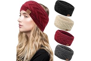 DRESHOW Women Warm Knitted Headband Winter Ear Warmer Crochet Head Wraps Thick Fleece Lining Hair Bands