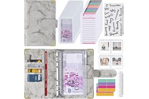 DUNSOO Classeur Budget A6, Classeur Enveloppe Budget Planner, PU Cuir Carnet avec Pochette Depenses, Organisateur pour Planifier vos Dépenses (Gris)