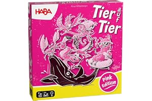 HABA Djur på Animal Pink Edition – snyggt stapel- och tärningsspel i trä med 25 coola djur, vinglande kul för hela familjen – för barn från 4 – 201235200