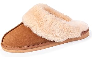 Isotoner Chaussons pantoufles mules femme cuir fourré chaud, EU,