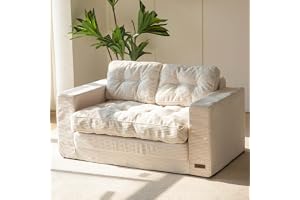 MAXYOYO Golvsoffa, bäddsoffa, 140 cm bred med kudde, 2-i-1, hopfällbar manchester, soffa, 2-sitsig med sovfunktion, liggyta 101 x 196 cm för vardagsrum, sovrum, lounge