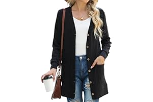 GRECERELLE Gilet Femme Cardigan Long à Col en V Ouvert sur Le Devant Manches Longues Poches pour Un Style Chic Adapté à Toutes Les Saisons