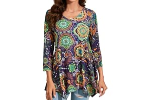 Enmain Camiseta Mujer Manga Larga Top Túnica Talla Grande Manga 3/4 Blusa on Cuello en V Tops de Colores Sólidos/Estampadas T Shirt para Mujeres S-3XL